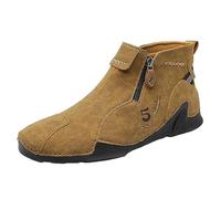 2025 Winter Men's Ankle Boots Mid Top Leather Zipper Casual Footwear Handmade Large Size Foreign Trade Durable Stylish Comfortable (Brown, 6)