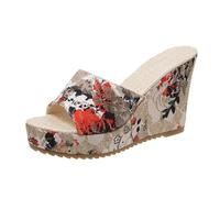 2025 Women Clip Toe Sandals Crystal Jelly Beach Flip Flops Female Students Korean Fashion Wear Summer Flat Sandals Wedge Platform (Red, 5.5)