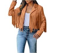 2025 Women Fringe Tassel Jacket Lapel Long Sleeve Slim Cropped Faux Suede Hippie Motor Biker Jacket Open Front Cardigan Outwear Solid Work Office Cardigan Autumn Winter UK