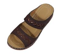 2025 Women Summer Solid Color Slip On Casual Open Toe Wedges Soft Bottom Breathable Slippers Shoes Sandals Shoes for Women Go Walk Sandals (Coffee, 4)