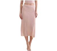 2025 Women's A Summer Half Breathable Inner Glazing Medium Length Ice Silk Skirt Ultra Thin Seamless Skirt Cocktail Women, Light pink, L