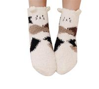 2025 Women's and Winter Korean Three Cake Socks with Pearl Velvet in The Tube Women's Socks Pug Christmas Stocking (White, One Size)