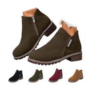 2025 Women's Ankle Boots - Low Heel Chunky Platform Booties for Outdoor Walking, Non-Slip Sole, Fall Fashion(Green-b,10.5-11)