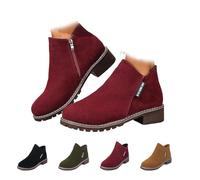 2025 Women's Ankle Boots - Low Heel Chunky Platform Booties for Outdoor Walking, Non-Slip Sole, Fall Fashion(Red,8.5)