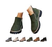 2025 Women's Ankle Boots - Low Heel Chunky Platform Booties for Outdoor Walking, Non-Slip Sole, Fall Fashion(Green,10)