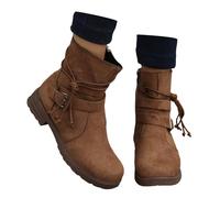 2025 Women's Autumn and Winter Leather Face Solid Color Side Zipper Ankle Boots Warm Casual Temperament Buckle Boots Jambs (Coffee, 5.5)