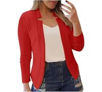2025 Women's Autumn Coat Women's Lightweight Open-Front Cardigan Jumper Womens Blazer Suit Open Front Cardigan 3/4 Ruched Sleeve Casual Work Office Blazer Jacket for Ladies Red XXL