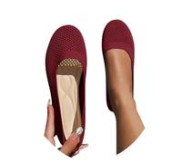 2025 Women's Ballerinas Slip-On Shoes Non-Slip Knitted Trainers Comfortable Breathable Summer Sporty Women Flat Shoes Comfort Shoes Women's Hallux Shoes, red, 5 UK
