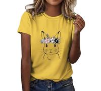 2025 Women's Casual Easter Little Cute Bunny Print Crew Neck Short Sleeve Loose T-Shirt Blouse Tops Women's Tunic Long Sleeve Winter, yellow, M