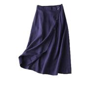 2025 Women's Casual Half Skirt, A-Line Skirt, Summer, Cotton, Medium Length, Elastic Waist, Large Skirt Women O, navy, XXL