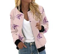 2025 Womens Casual Jackets Zip Up Jacket Floral Print Coat Stand Short Sports Zipper Outwear 2X Light Jacket (M) Pink