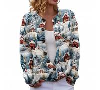 2025 Womens Christmas Cardigan Button Down Ribbed Cardigans Casual Long Sleeve Sweater Lightweight Fashion Jacket Art Floral Print Jacket (White, M)