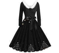 2025 Women's Christmas Dress Printed - Warm V-Neck Long Sleeve Slim Chic and Elegant Loose Hem Casual Temperament Versatile Court Vintage Autumn Winter Dress for Christmas Party