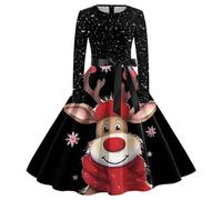 2025 Women's Christmas Dress Round Neck Printed Long Sleeve Vintage Slim Casual High Waist Loose Hem Chic and Elegant Versatile Autumn Winter Dress for Party Christmas Evening