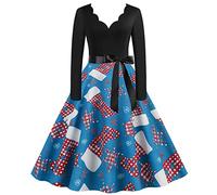 2025 Women's Christmas Dress V-Neck Dress - Chic and Elegant Printed Long Sleeve Slim High Waist Casual Soft Loose Hem Versatile Autumn Winter Temperament Christmas Dress for Party Prom