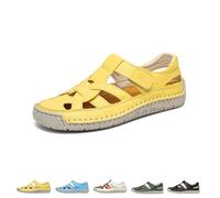 2025 Women's Closed Toe Hollow Fisherman Sandals Summer Comfortable Roman Woven Soft Sole Lightweight Non-slip Beach Beach Shoes (Yellow,6.5)