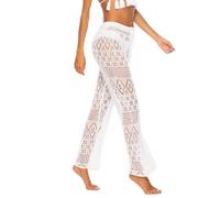 2025 Women's Cover Up Pants Hollow Out Crochet Beach Bikini Swimsuit Bottoms High Waist Mesh Martial Arts Pants Women, White, XL