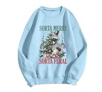 2025 Women's Crew Neck Long Sleeve Printed T-Shirt for Outdoor Workout Streetwear (5), lightblue, S