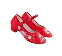 2025 Women's Elegant Satin Flower Embroidered Shoes Chinese Traditional Ancient Style Hanfu Shoes Stage Performance Oriental Shoes to Match Cheongsam Dresses(Red,6.5 UK)