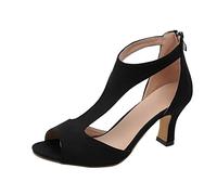 2025 Women's European And Fashion Back Zipper Foreign Trade Large Side Empty Roman High Heel Sandals Sky Sandals for Women (Black, 4)