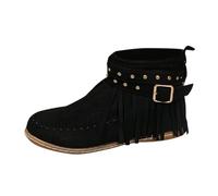 2025 Women's Fashion Autumn and Winter Suede Fringe Side Zipper Ankle Boots Warm Comfortable Casual Shoes Woman Boots Size 9 (Black, 4)