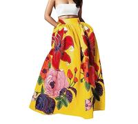 2025 Women's Flowers in a Bag with High Hip Party on the Beach A Long Skirt Summer Dress Long Sleeve Maxi, yellow, S