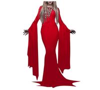 2025 Women's Halloween Costume Batwing Sleeve - Medieval Dress Vintage Hollow Lace-Up Long Slim Solid Colour Renaissance Cosplay Carnival Halloween Gothic Steampunk Sexy Dress