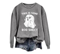 2025 Women's Halloween Fashion Specterprint Long Sleeve Crew Neck Hoodie Hoodies Women Plus (Light Gray, M)