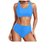 2025 Women's High Waist Bikini Sexy Push Up Two Piece Swimsuit Two Piece Retro Ruched Print Bikini Set High Waist Russian Tank Top, sky blue, XXL