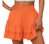2025 Women's High-Waisted Elastic Waist Ruffle A-Line Layered Skorts-Flowy Floral Pleated Casual Shorts for Summer-Lightweight Double Layered Skirts for Athletic Workouts