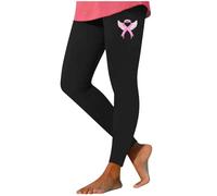 2025 Womens Leggings Ribbon Printed High Waisted Gym Leggings Stretch Workout Yoga Pants Breast Cancer Awareness Running Sports Trousers Activewear Fitness Tights Slim Fit Full Length Bottoms Black