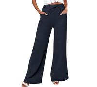 2025 Women's Linen Pants - Palazzo Pants Elastic Waist Casual Solid Color Loose Straight Classics Everyday Goblet Temperament Chic And Elegant Pants For Autumn