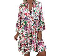 2025 Women's Long Sleeve Boheme Dress - Large Size Dress Printed Mao Collar Loose Fit Flowy Casual Chic And Elegant Everyday Comfortable Breathable Soft Going Out Basic Beach Dress