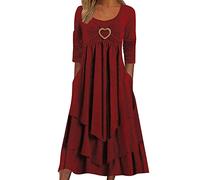 2025 Women's Long Sleeve Bohemian Dress - Long Dress Round Neck Irregular Pleated Ruffle Casual Solid Color Loose Fit Chic And Elegant Swing Hem Fluid Comfortable Soft Temperament Dress