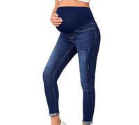 2025 Women's Maternity Jeans Jeggings Full Surface Pull-On Ripped Distressed Stretch Skinny Denim Trousers Jeans for Women Stretch 7/8, blue, XL