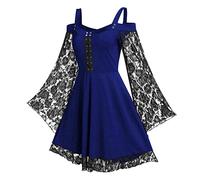 2025 Women's Medieval Dress Trumpet Sleeve Vintage Hollow Lace Patchwork Loose Costume Renaissance Gothic Cosplay Chic Victorian Halloween Carnival Dress