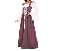 2025 Women's Medieval Retro Dress with Trumpet Sleeves Lace Up Gothic Queen Victorian Renaissance Maxi Carnival Costume for Women Halloween Cosplay Courtyard Party Princess Gothic Steampunk