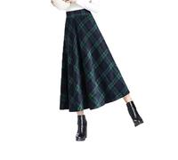 2025 Women's Plaid Wool Skirts Elastic Waist A Line Pleated Tartan Long Skirts Mix 2017, Green, M