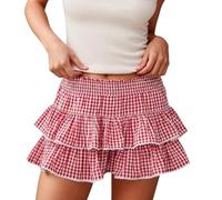 2025 Women's Ruffle Fairy Skirt Floral Striped Gingham Flowy Mini Skirt Stretchy Waist Layered Pleated Short Skirts