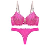 2025 Women's Sexy Thin Cup Lace Bra Set Shaped Push-Up Underwear Set Things, Hot Pink, L/90BC