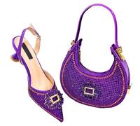 2025 Women's Shoe and Bag Set Elegant Heeled Pumps with Matching Handbag for Nigerian Weddings Parties Purple