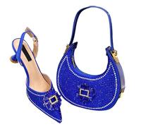 2025 Women's Shoe and Bag Set Elegant Heeled Pumps with Matching Handbag for Nigerian Weddings Parties Blue