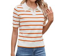 2025 Women's Short Sleeve T-Shirts Striped - Top Women Summer Knitted Lapel Collar Casual Chic Elegant Classic Comfortable Fit Polo Shirt Slim Soft Everyday Going Out Top