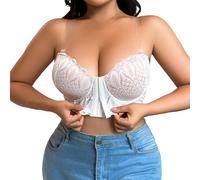 2025 Women's Strapless Bra Seamless Bandeau Bustier Top Large Sizes Seamless Dirndl Bra with Moulded Cups without Underwire Shoulderless Bra with Front Closure Design, White-g, 44D