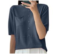 2025 Womens Summer Crew Neck Knit Tops Short Sleeve T-Shirts Tunic Tops Solid Casual Ladies Dressy Shirts Blouses/UK Size/Ladies Blue