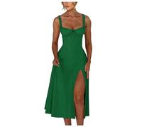 2025 Women's Summer Dress with V-Neck, Sleeveless, Sling Dress, Backless, A-line, Bandage Dress, Women's Mini Dress, Long Sleeve, Elegant, Green, M