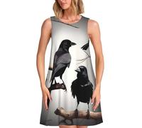 2025 Women's Summer Dresses with Pockets Casual Sleeveless Beach Sundress Black Crow Birds On A Branch Floral T-Shirts Dress, Black, XX-Large-4X-Large