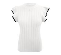 2025 Women's Summer Top Sexy Ruffle Sleeve Round Neck Slim Solid Color Chic Elegant Casual Comfortable T-Shirt Style Temperament Everyday Soft Top