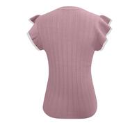 2025 Women's Summer Top Sexy Ruffle Sleeve Round Neck Slim Solid Color Chic Elegant Casual Comfortable T-Shirt Style Temperament Everyday Soft Top