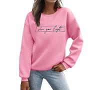 2025 Women's Sweatshirt- Sports Top Long Sleeve Round Neck Printed Casual Pullover Loose Fit Comfortable Chic And Elegant Classics Passe-Partout Streetwear Autumn Winter T-Shirt, Pink, M